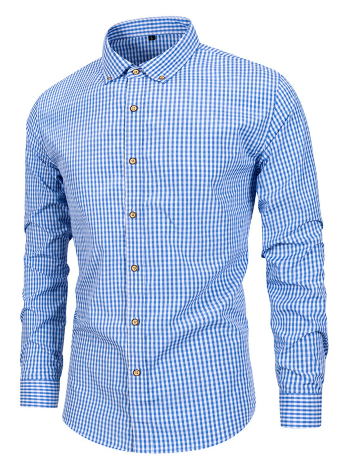 Men's Gingham Button-Down Long Sleeve Shirt - Lilixa.store