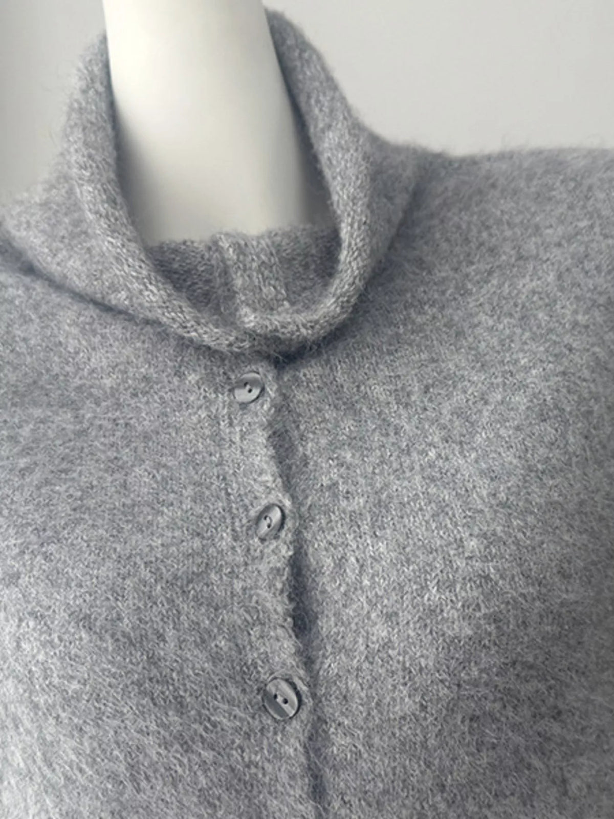 Mock Neck Button-Down Fuzzy Knit Cardigan, view 14
