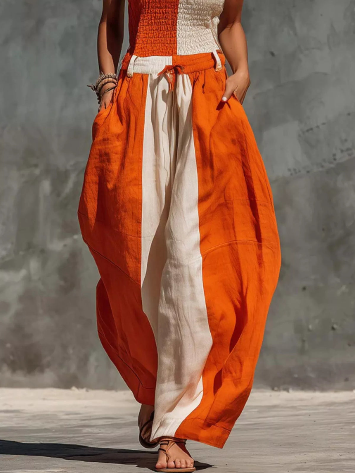 Color-Block Strapless Smocked Jumpsuit - Lilixa.store