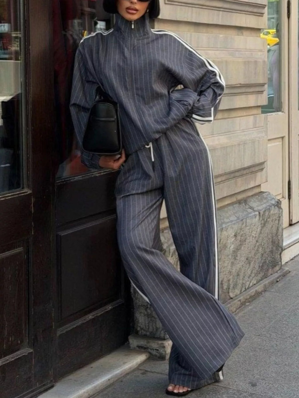 Side Stripe Zip Up Jacket and Pants Set - Lilixa.store