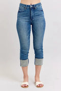 Judy Blue Full Size Skinny Cuff Capris Jeans with Pockets Plus Size - Lilixa.store