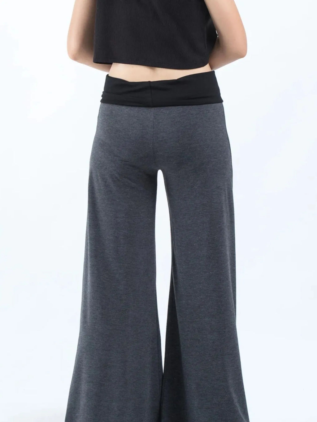 High Waisted Wide Leg Yoga Pants with Contrast Waistband - Lilixa.store