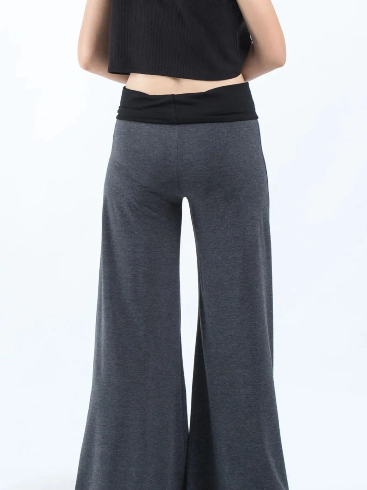 High Waisted Wide Leg Yoga Pants with Contrast Waistband - Lilixa.store