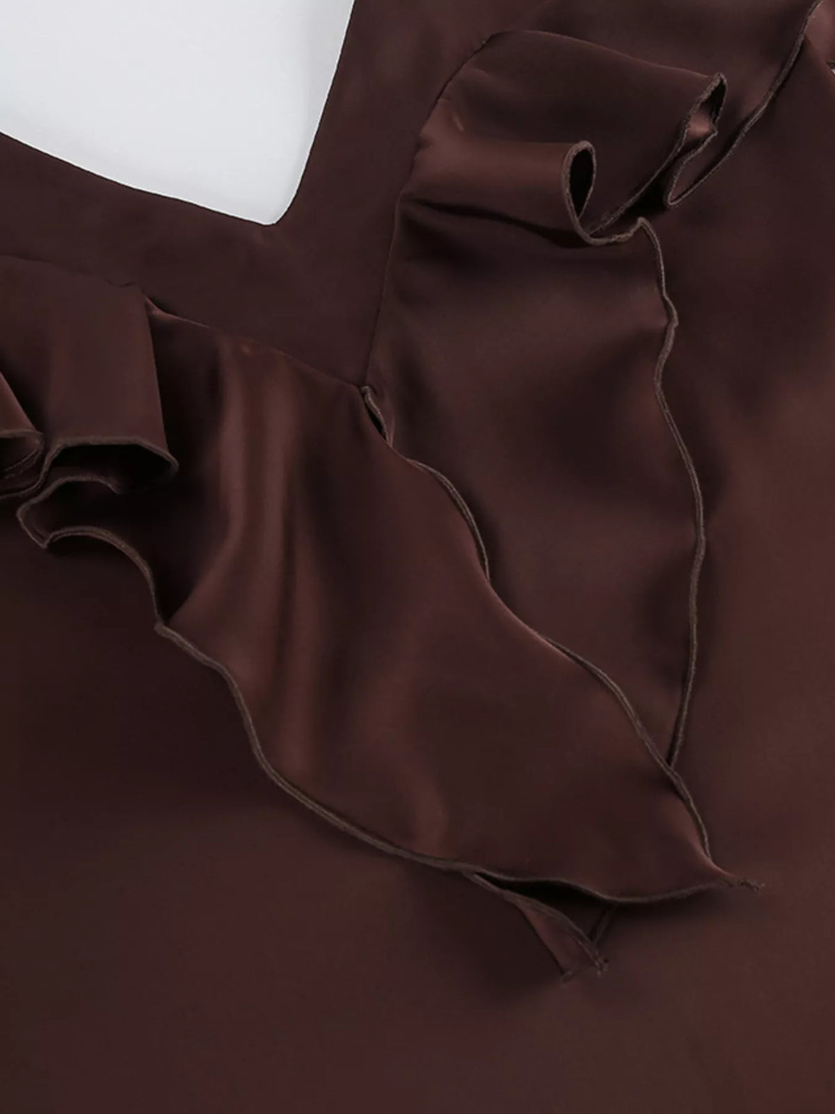 Ruffle V-Neck Cami and Wide-Leg Pants Two-Piece Set in Brown, view 15