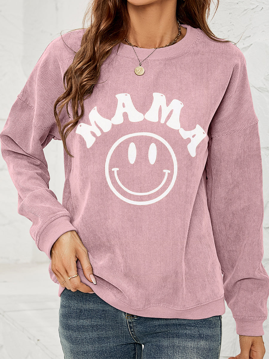 Round Neck Long Sleeve MAMA Graphic Sweatshirt - Lilixa.store