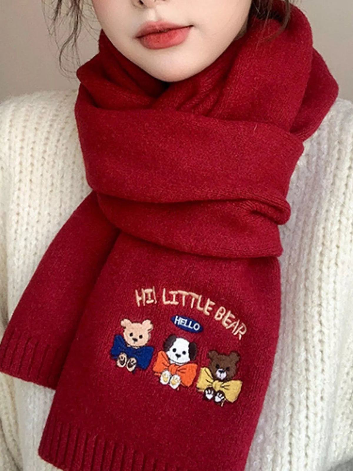 Embroidered Cartoon Warm Scarf - Lilixa.store