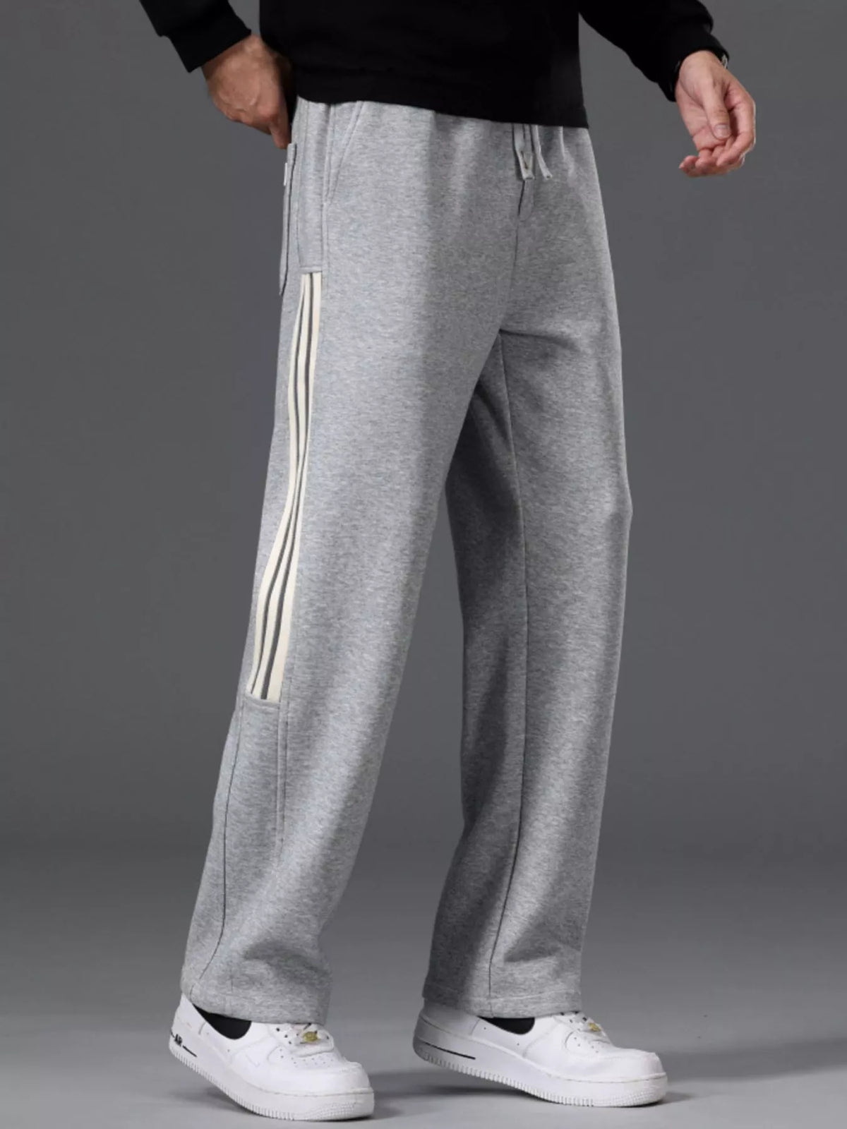 Men's Casual Striped Wide Leg Pants in Gray