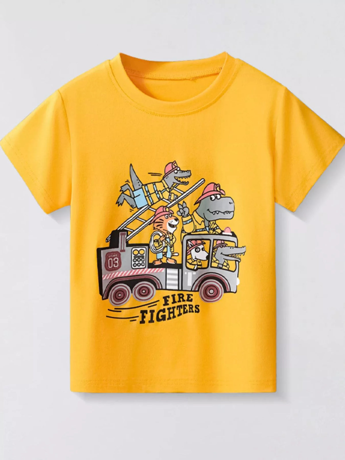 Children's Firefighter Animal Graphic Round Neck T-Shirt - Lilixa.store