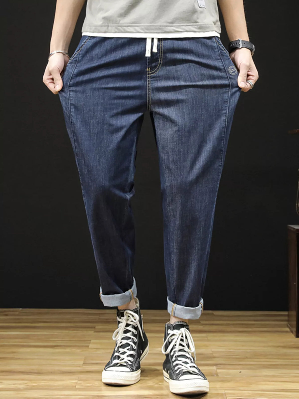 Men's Plus Size Drawstring Straight Leg Jeans - Lilixa.store