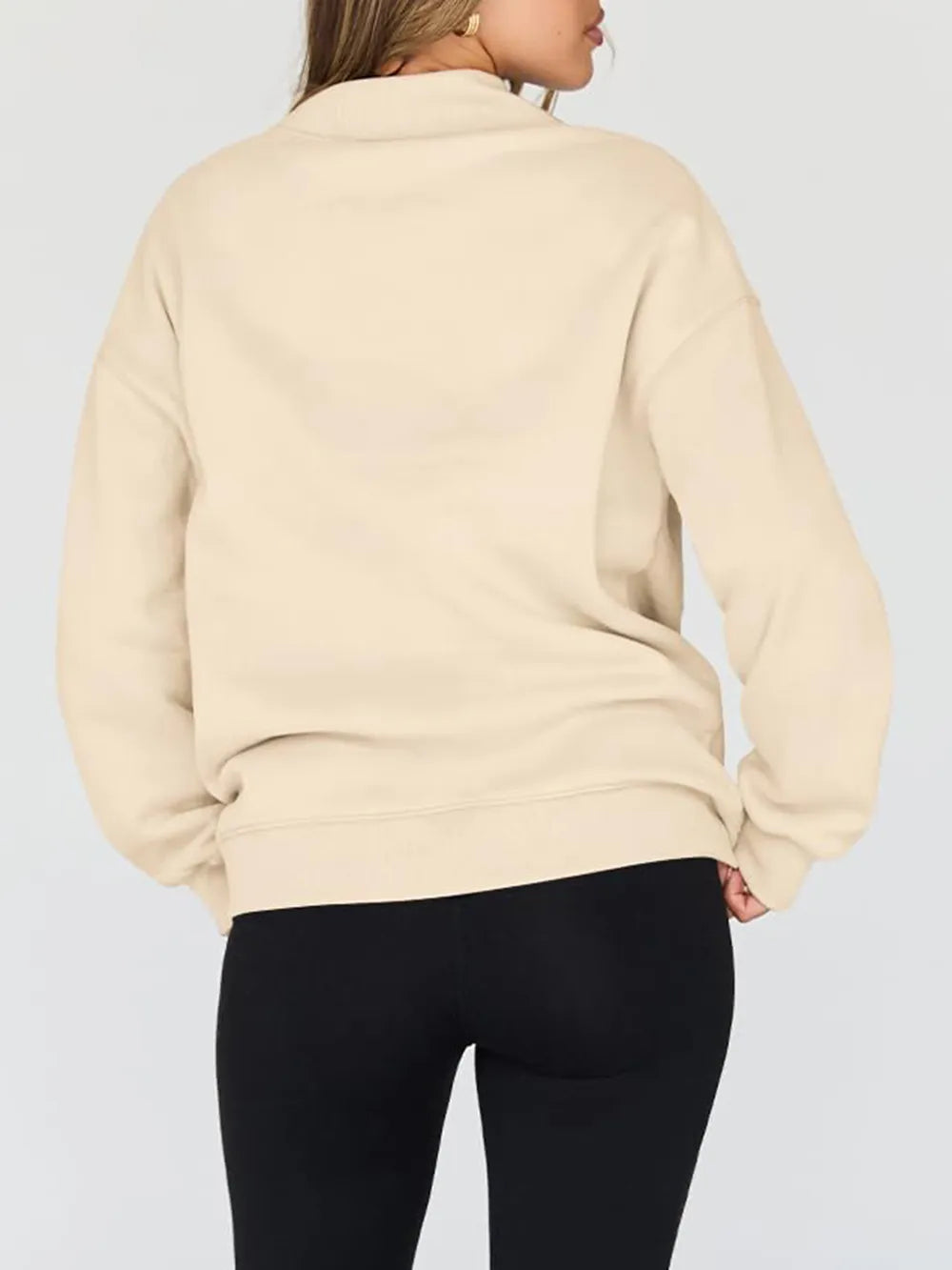 Mock Neck Drop Shoulder Long Sleeve Sweatshirt - Lilixa.store