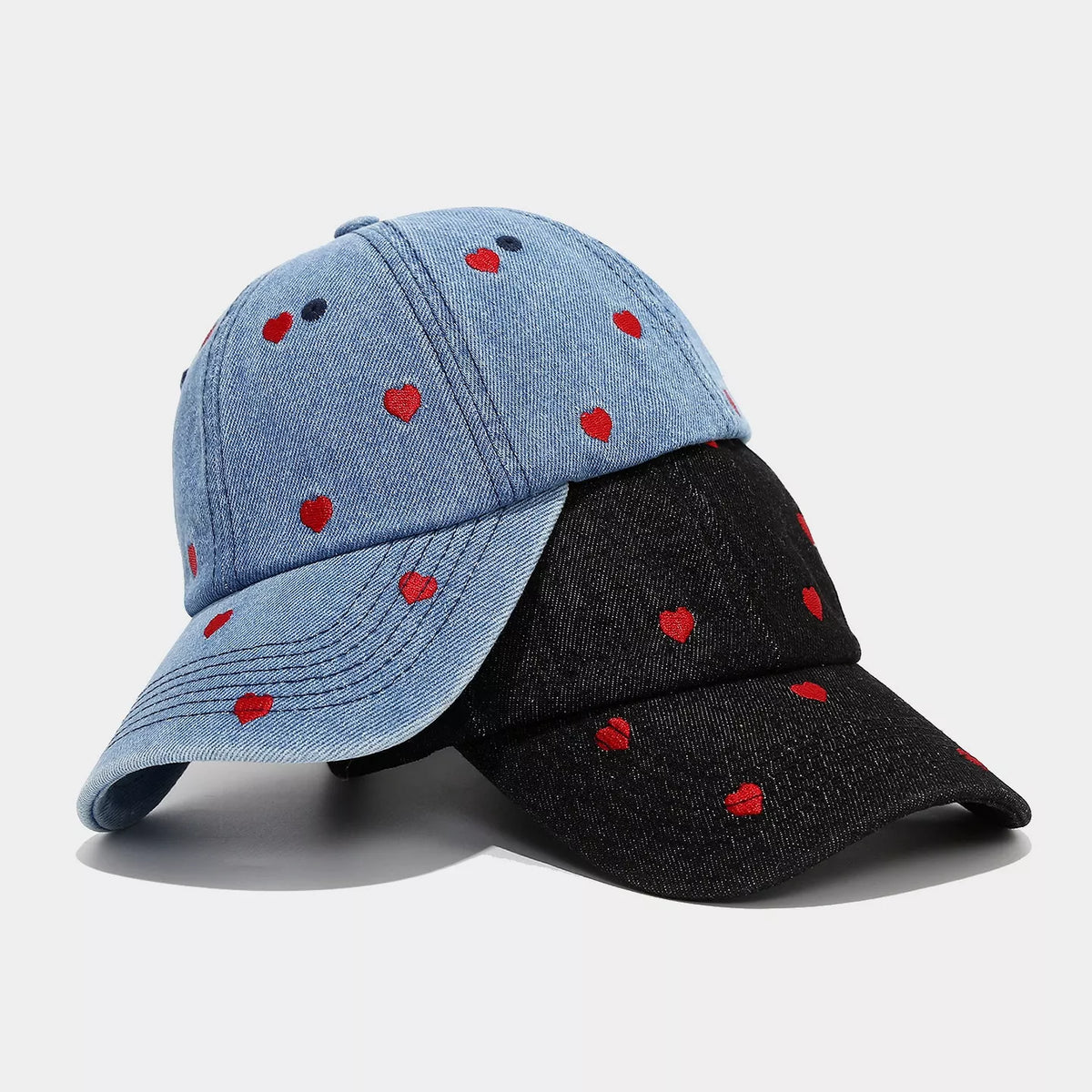 Embroidered Heart Denim Baseball Cap - Lilixa.store