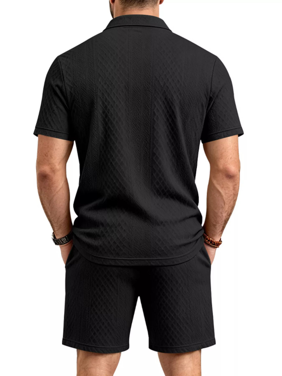 Men's Full Size Textured Short Sleeve Polo and Shorts Set Plus Size - Lilixa.store