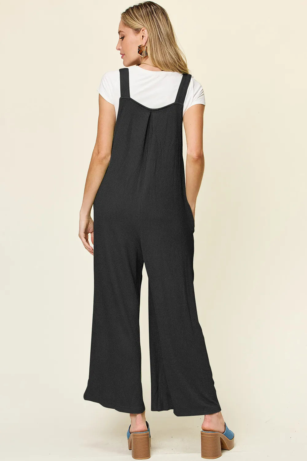 Double Take Full Size Texture Sleeveless Wide Leg Overall, view 3