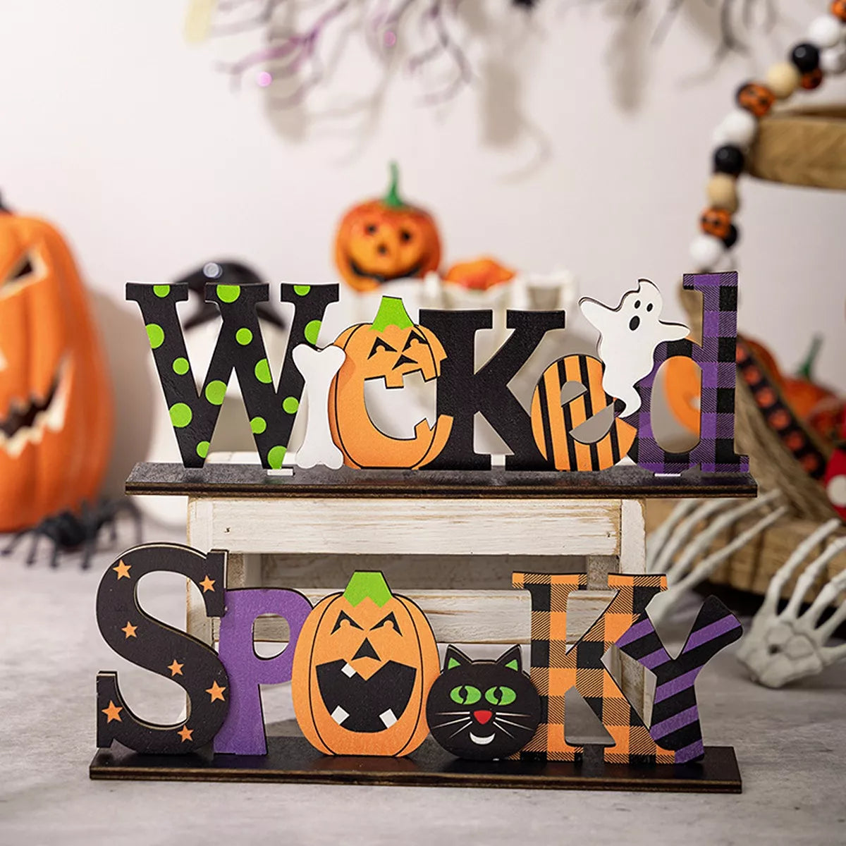 Halloween Decorative Object Set with Wicked and Spooky Wooden Signs - Lilixa.store