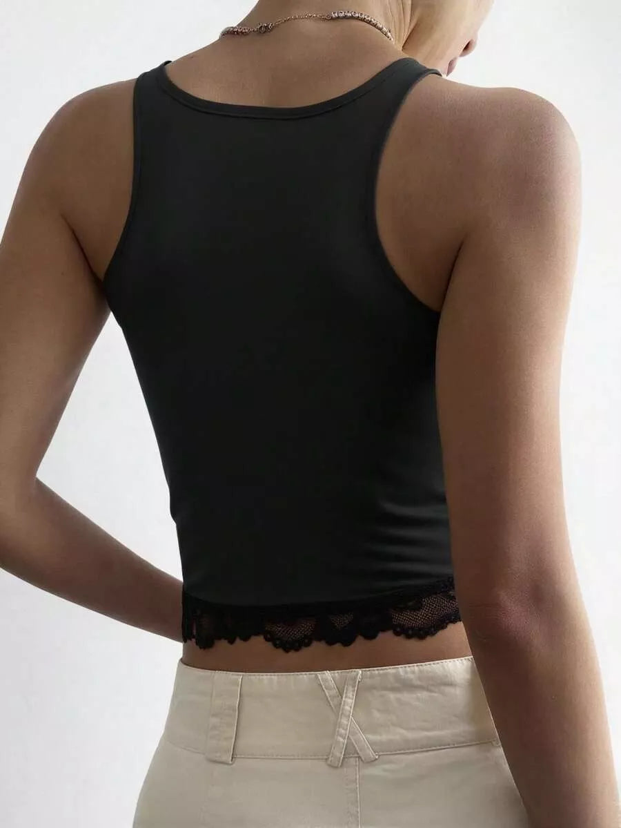 Lace Detail Wide Strap Tank - Lilixa.store