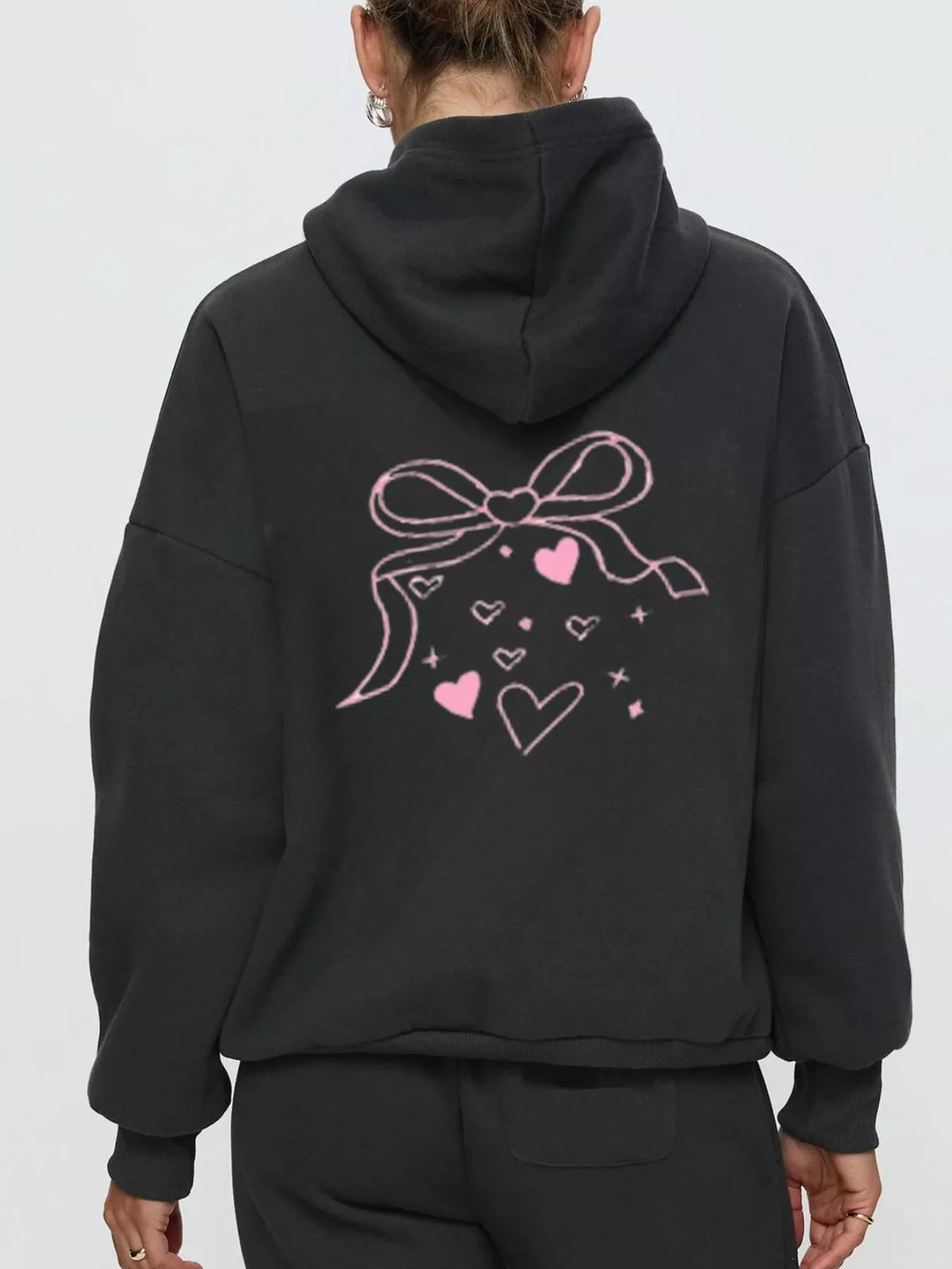 Bow and Heart Dropped Shoulder Hoodie and Pants Set - Lilixa.store