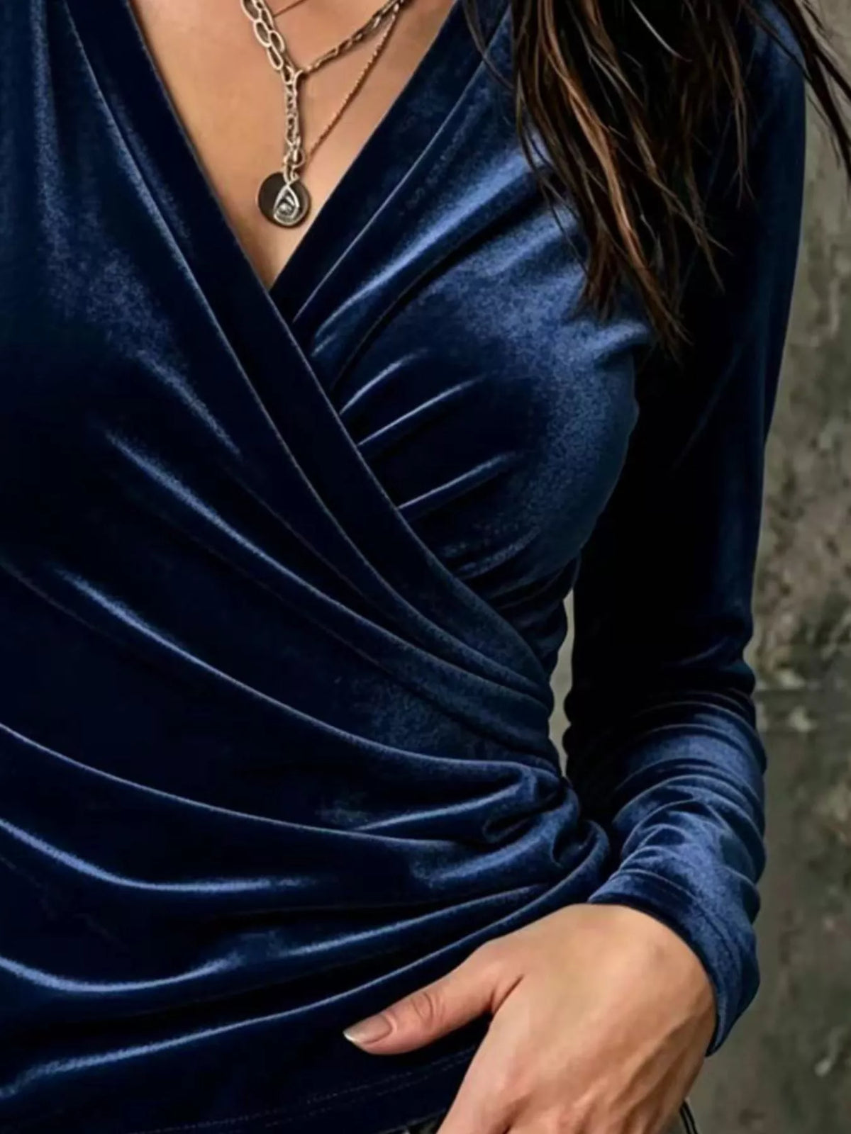 Full Size Surplice Ruched Long Sleeve Top Plus Size