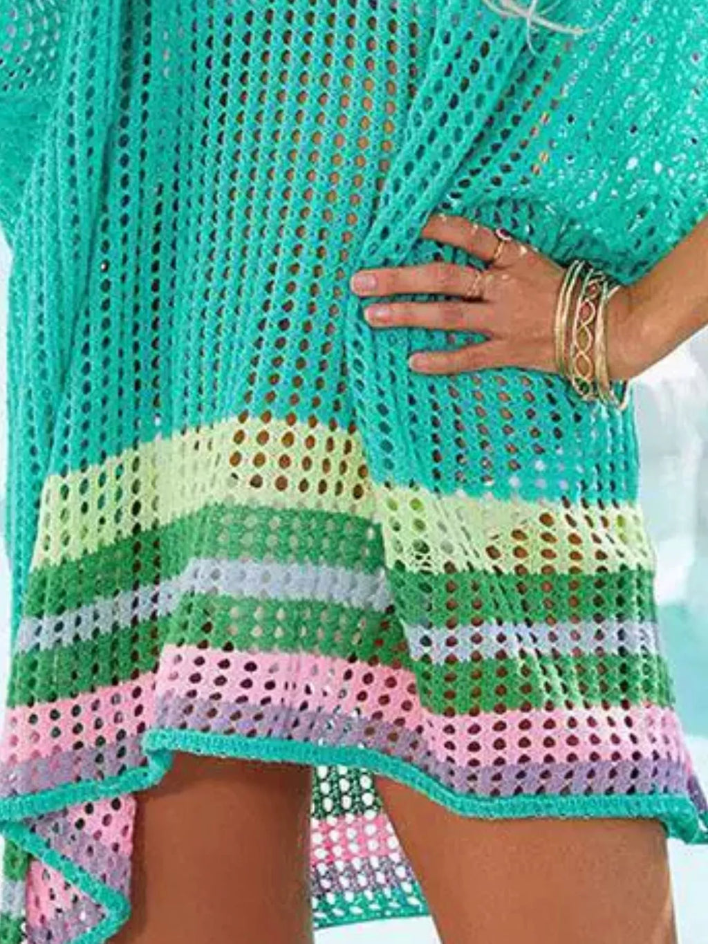 Crochet Rainbow Trim Cover-Up Dress - Lilixa.store