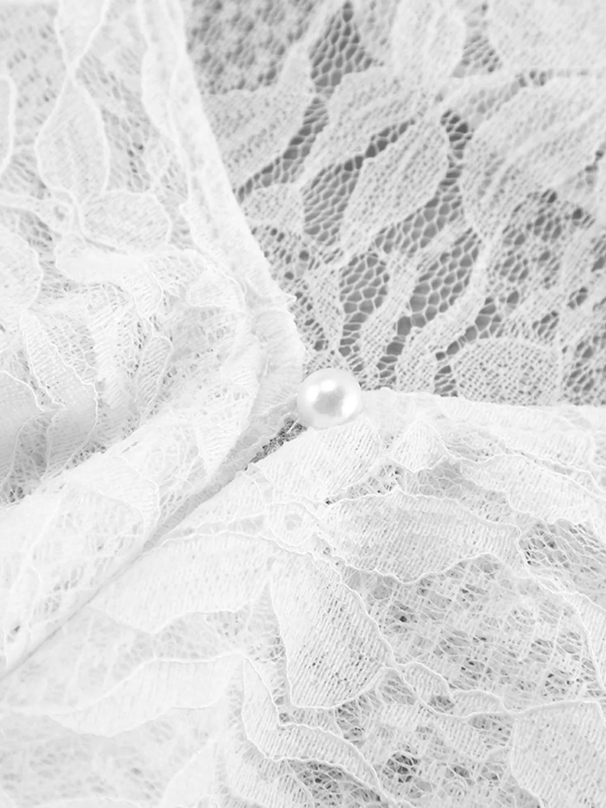Lace V-Neck Flare Sleeve Blouse in White, view 14