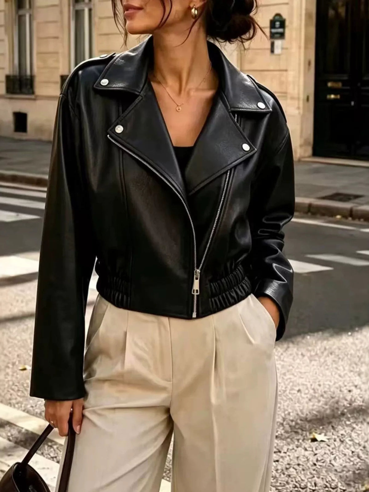 Faux Leather Zip Up Jacket - Lilixa.store