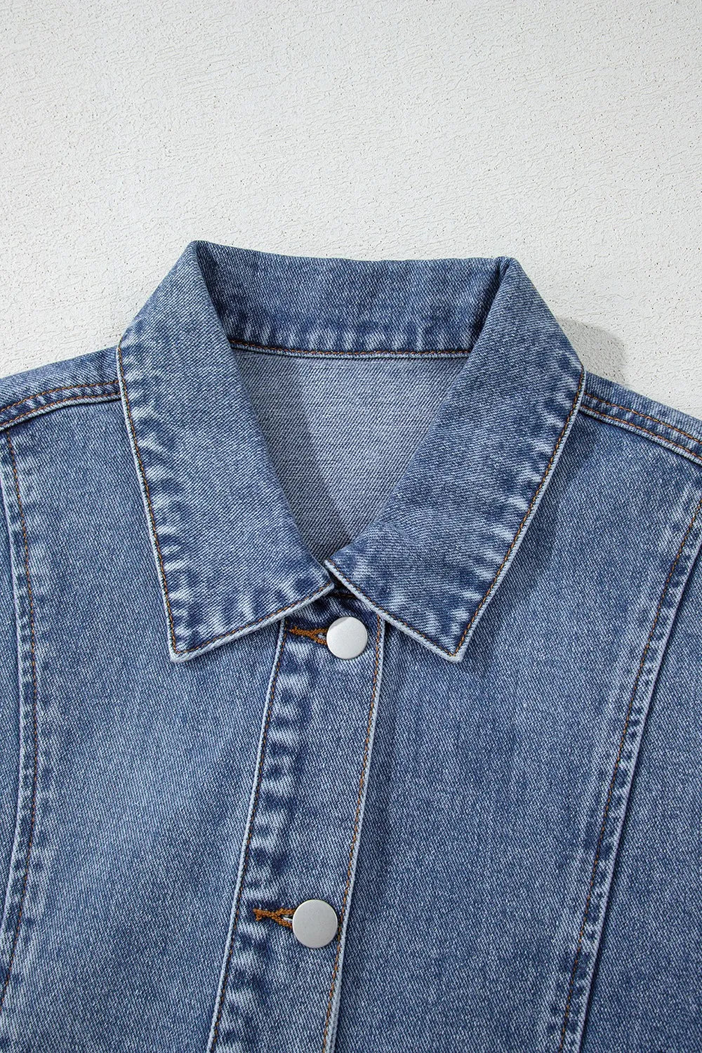 Button Up Cap Sleeve Denim Jacket, view 11