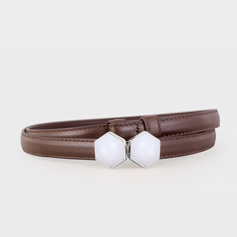 Leather Belt with Geometric Buckle - Lilixa.store