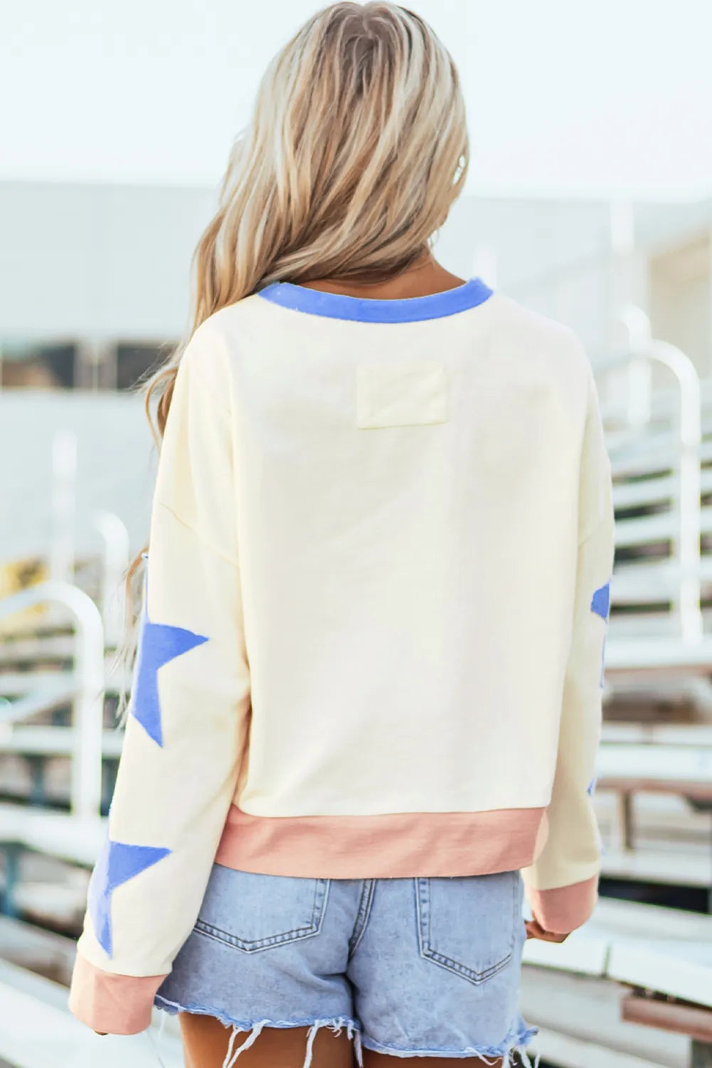 GAME DAY Star Patch Round Neck Long Sleeve Sweatshirt - Lilixa.store