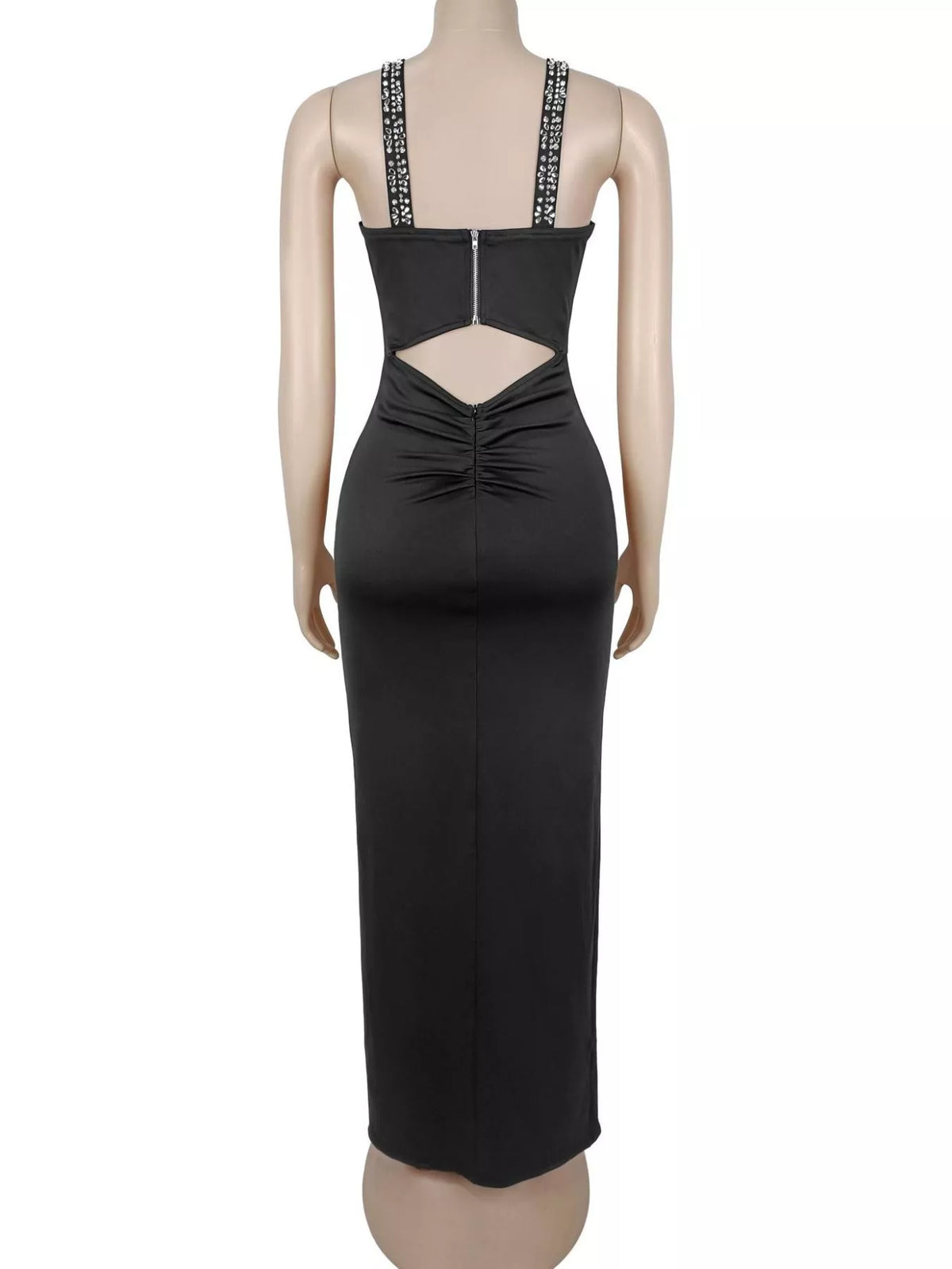 Rhinestone Cutout Back High Slit Maxi Dress