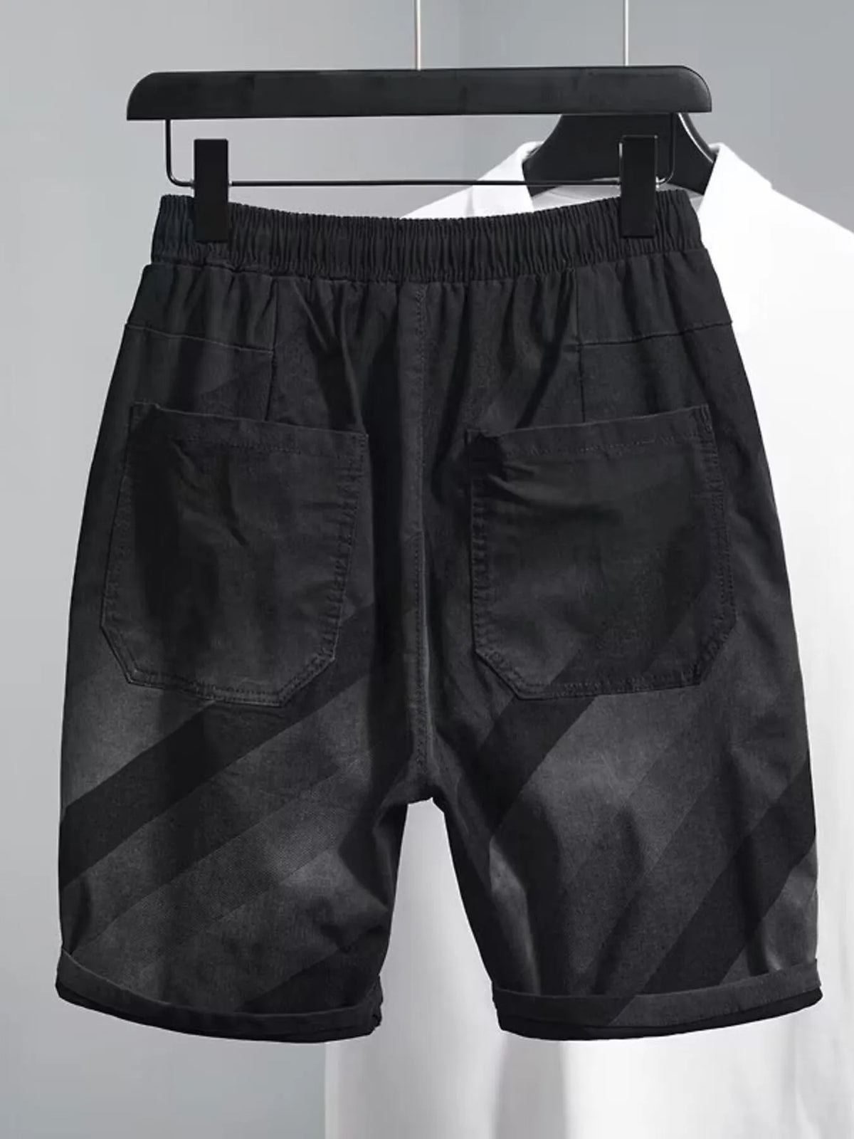 Men's Plus Size Striped Casual Drawstring Shorts in Black, view 2