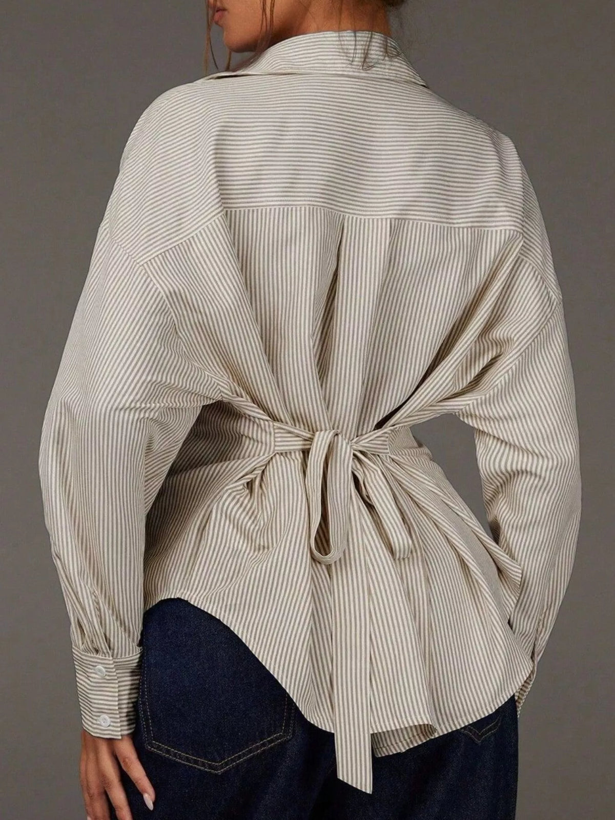 Casual Striped Button-Down Shirt in Khaki
