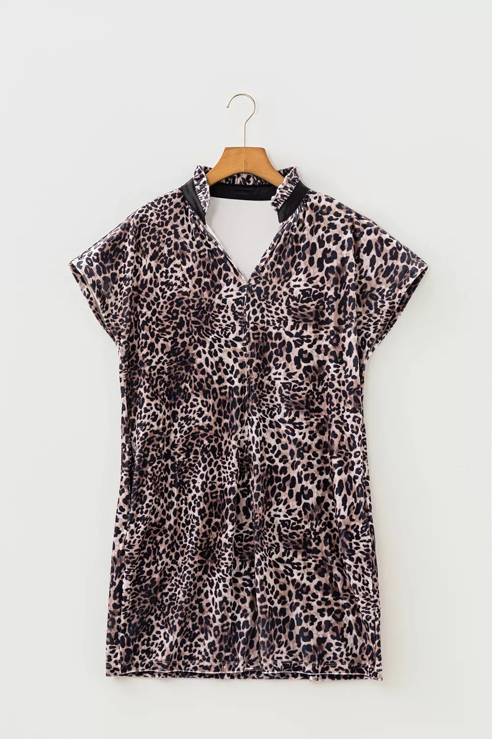 Leopard Print Short Sleeve Mini Shift Silhouette Dress - Lilixa.store