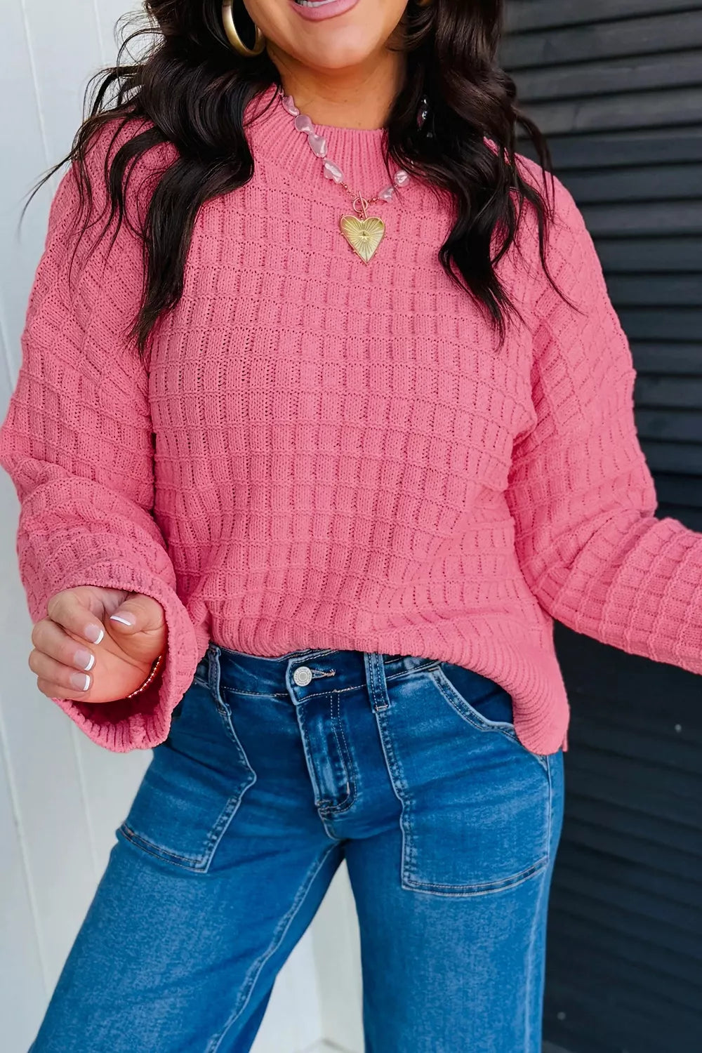 Drop Shoulder Long Sleeve Knit Regular Fit Sweater