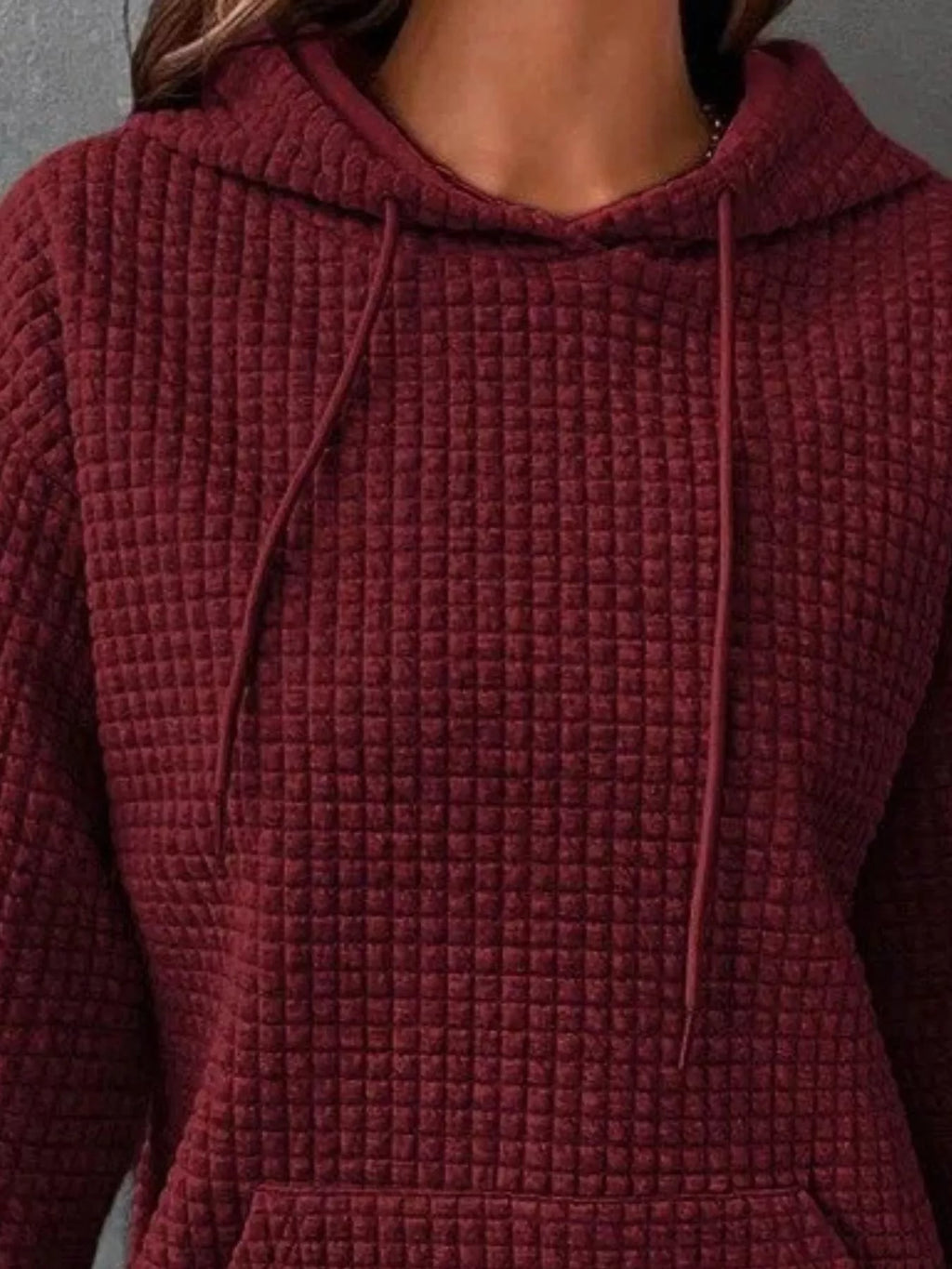 Full Size Textured Kangaroo Pocket Hoodie Plus Size - Lilixa.store