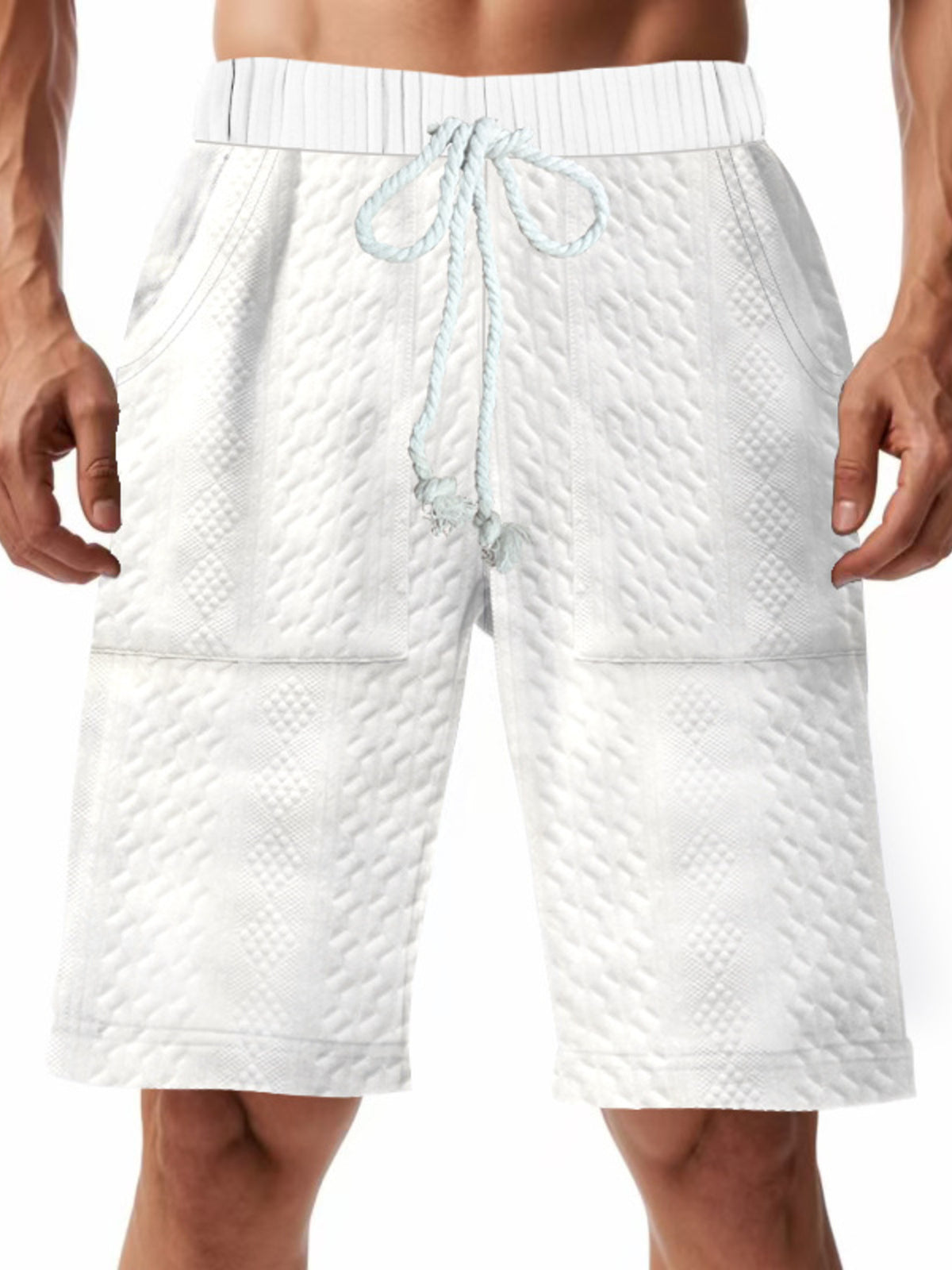 Men's Full Size Texture Drawstring Shorts Plus Size in White