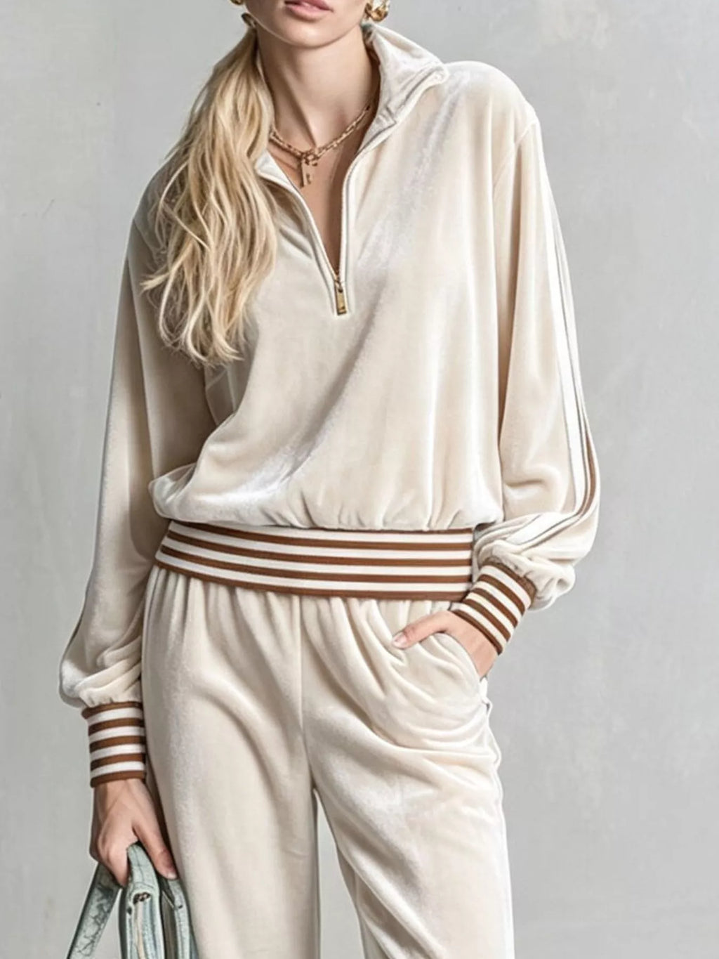 Striped Half Zip Top and Pants Set - Lilixa.store