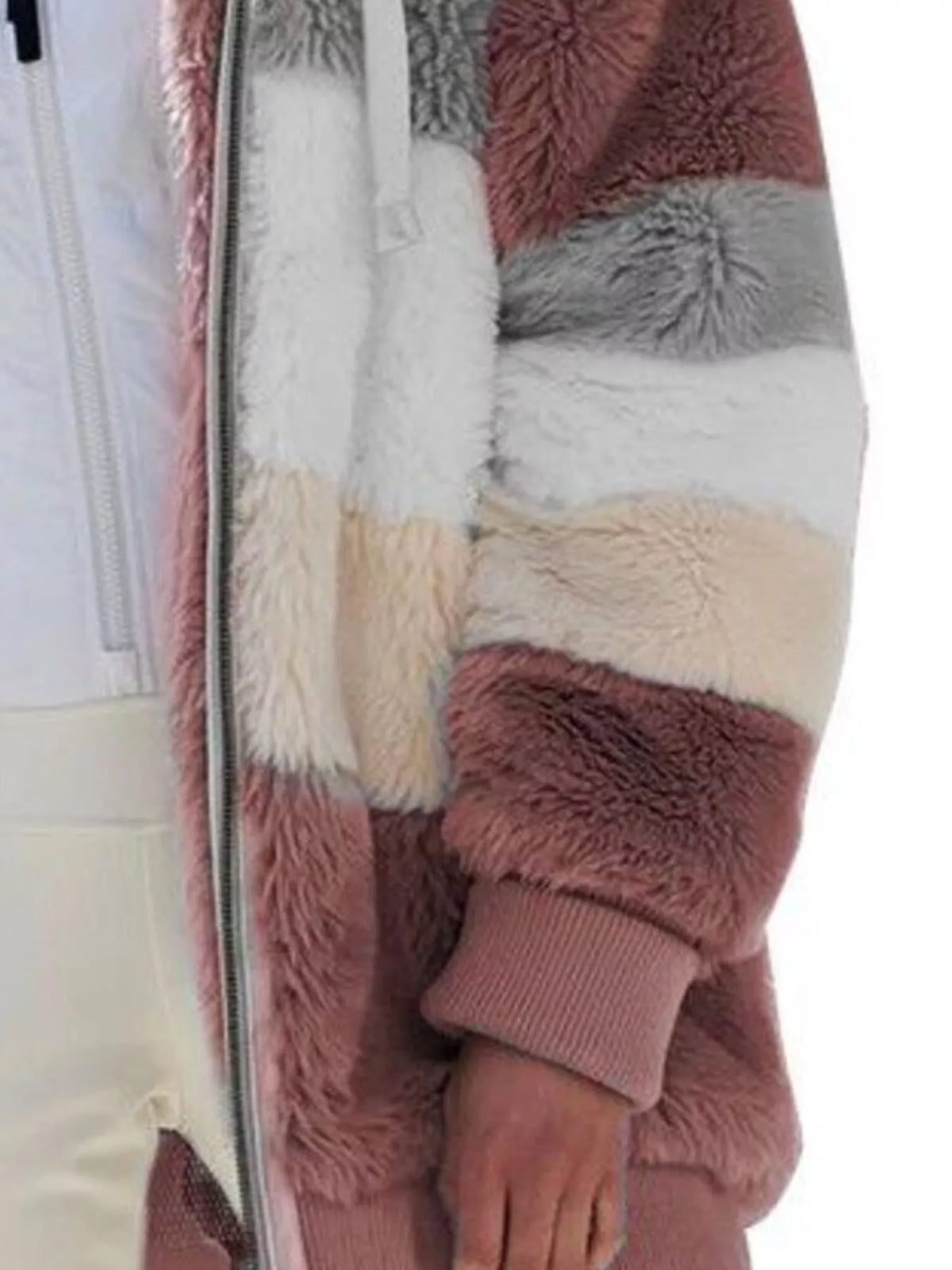 Full Size Fuzzy Zip Up Hooded Outerwear Plus Size, view 5