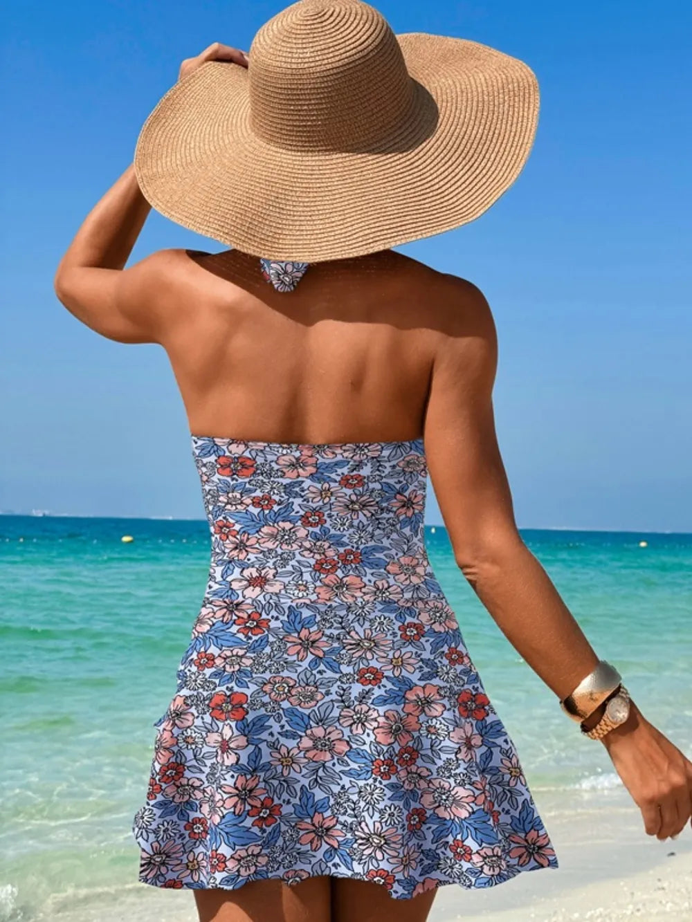 Cutout Printed Halter Neck One-Piece Swimwear - Lilixa.store