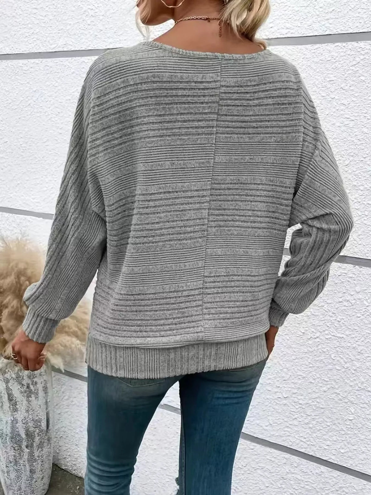 Ribbed Knit Quarter Zip Sweatshirt - Lilixa.store