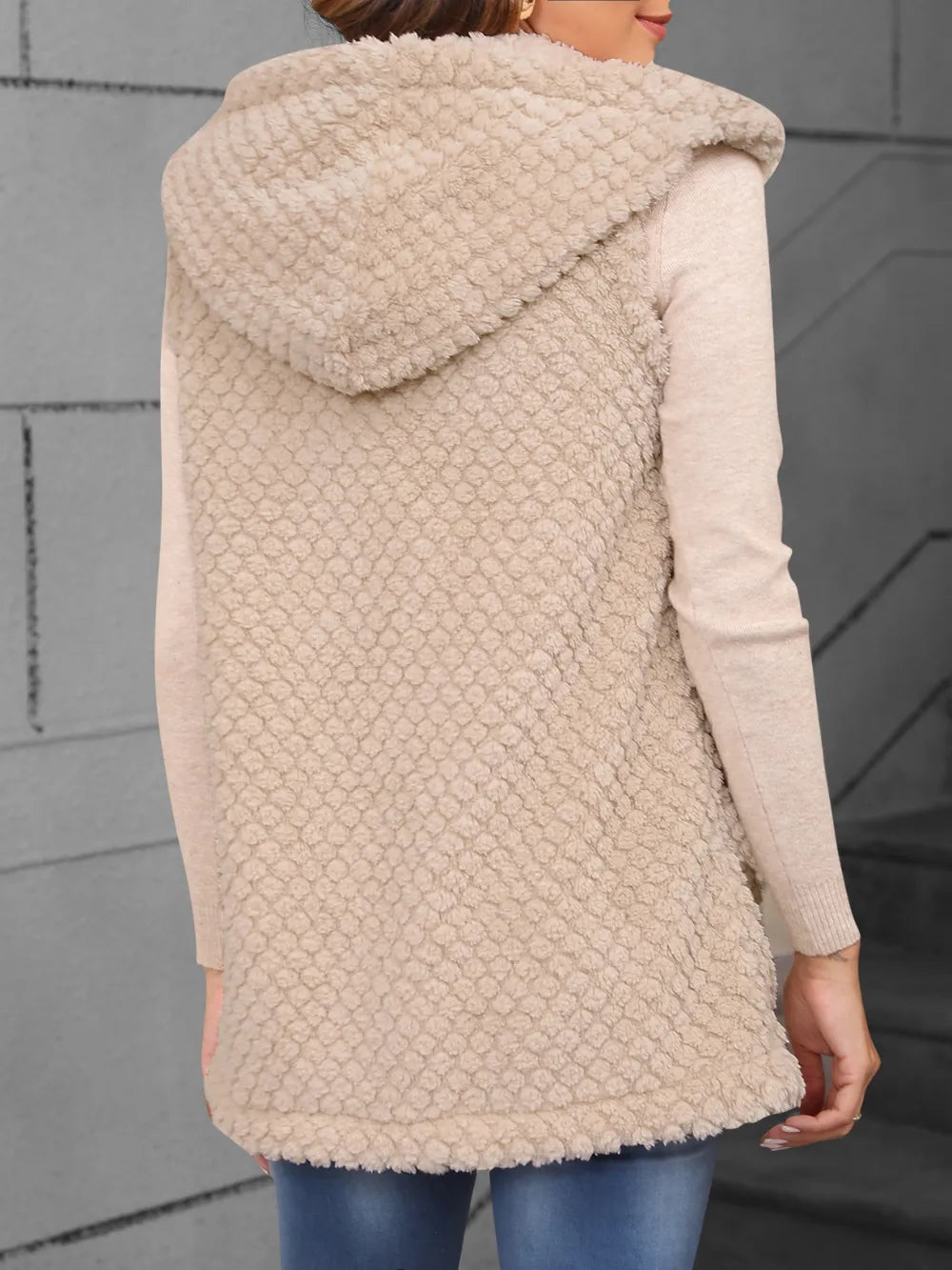 Texture Solid Color Hooded Vest Coat in Dust Storm, view 3