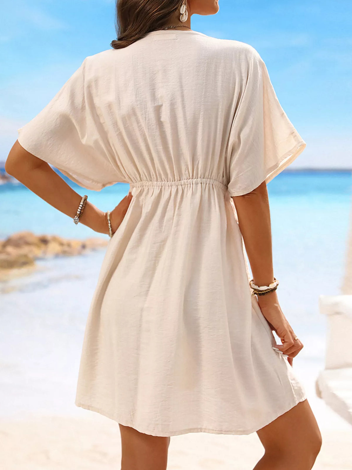Lace Trim V-Neck Cover-Up Dress - Lilixa.store