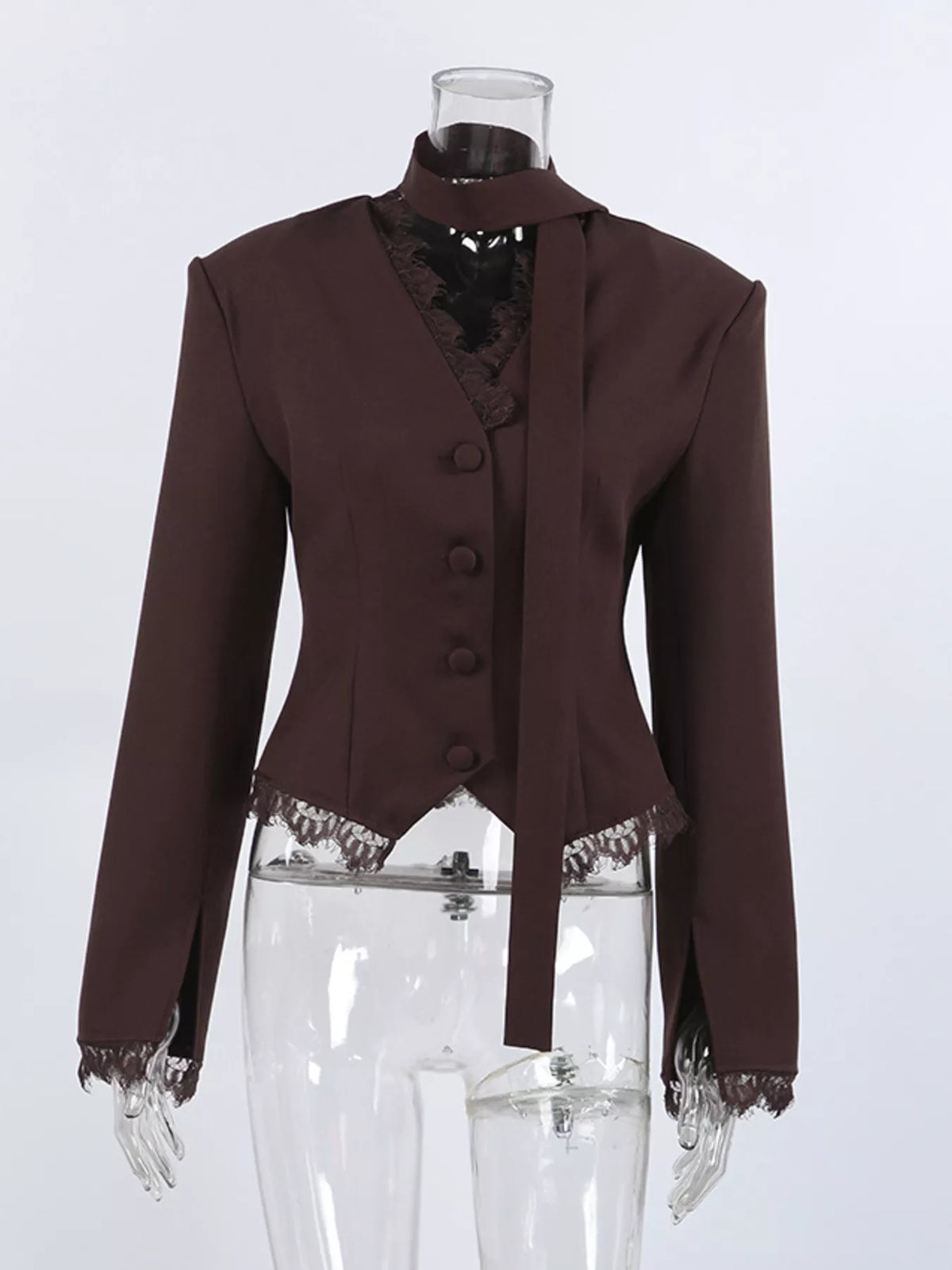 Lace Trim Button Up Blazer - Lilixa.store