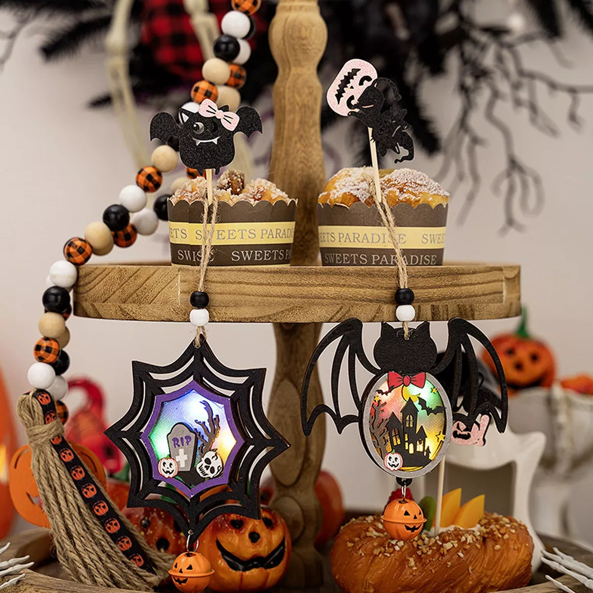 Halloween LED Lighted Wooden Hanging Decorative Ornaments Set - Lilixa.store