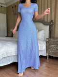 Floral Print Short Sleeve Maxi Dress - Lilixa.store