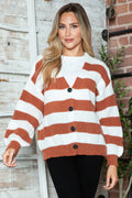 Striped Button Up Long Sleeve Sweater - Lilixa.store