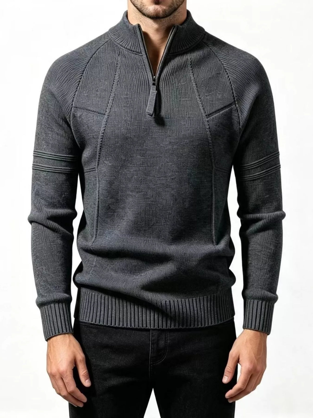 Men's Plus Size Quarter-Zip Ribbed Knit Sweater - Lilixa.store