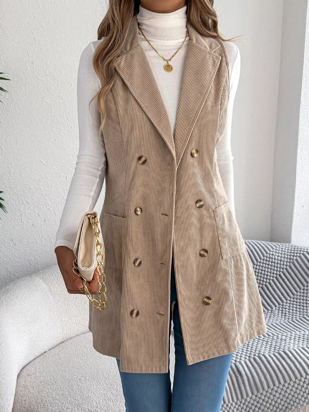 Double-Breasted Long Vest Coat - Lilixa.store