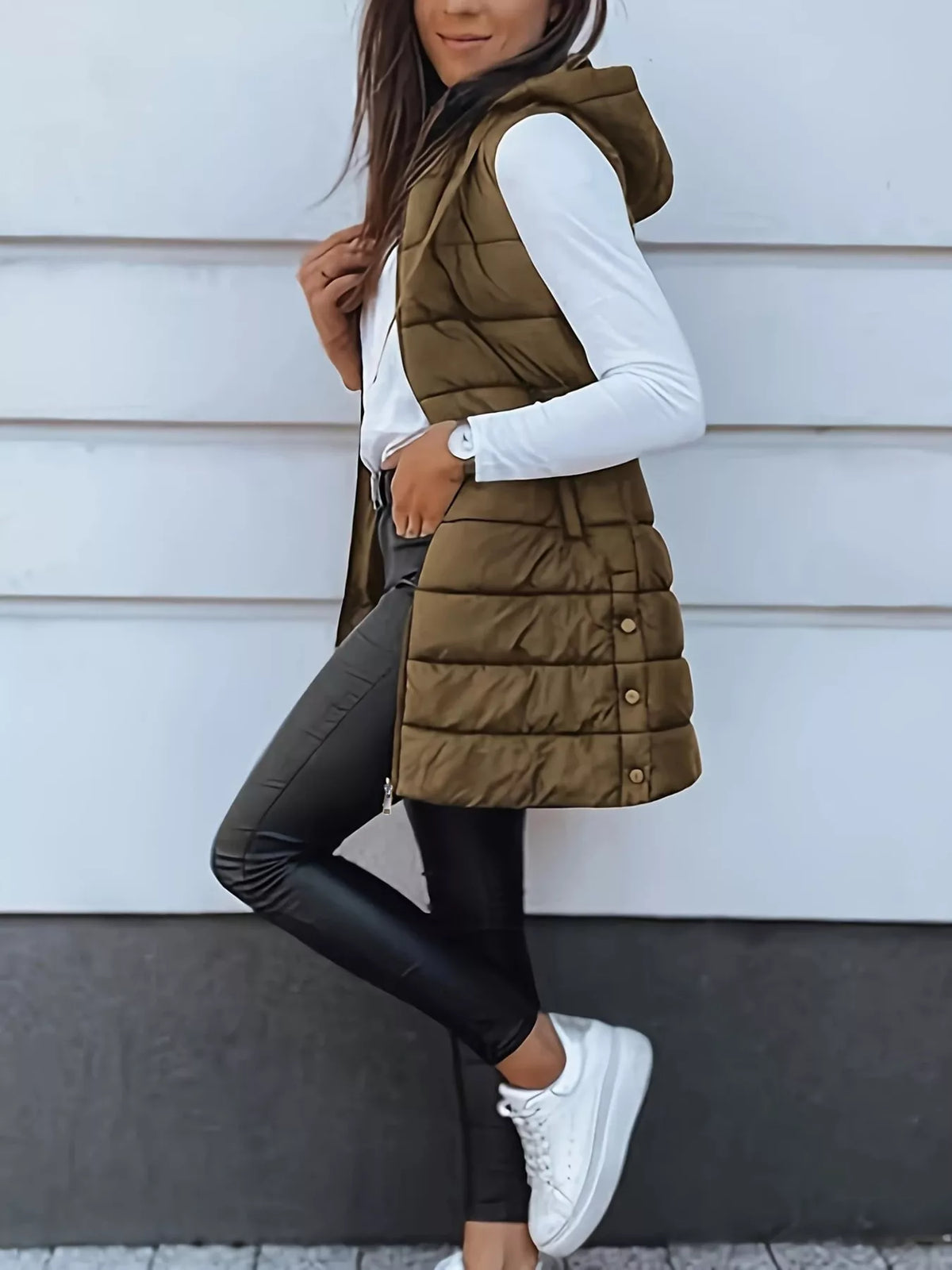 Zip Up Longline Hooded Puffer Vest Coat - Lilixa.store