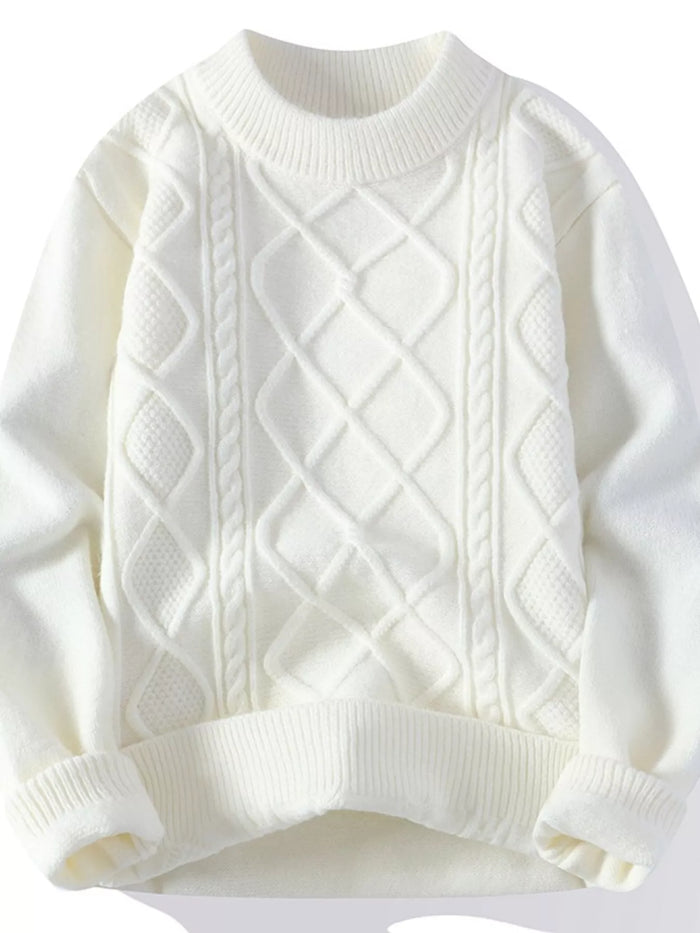Men's Plus Size Cable-Knit Crewneck Sweater in White