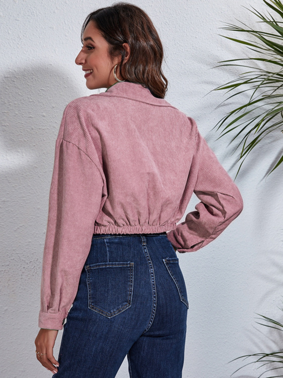 Collared Neck Dropped Shoulder Buttoned Jacket, view 2