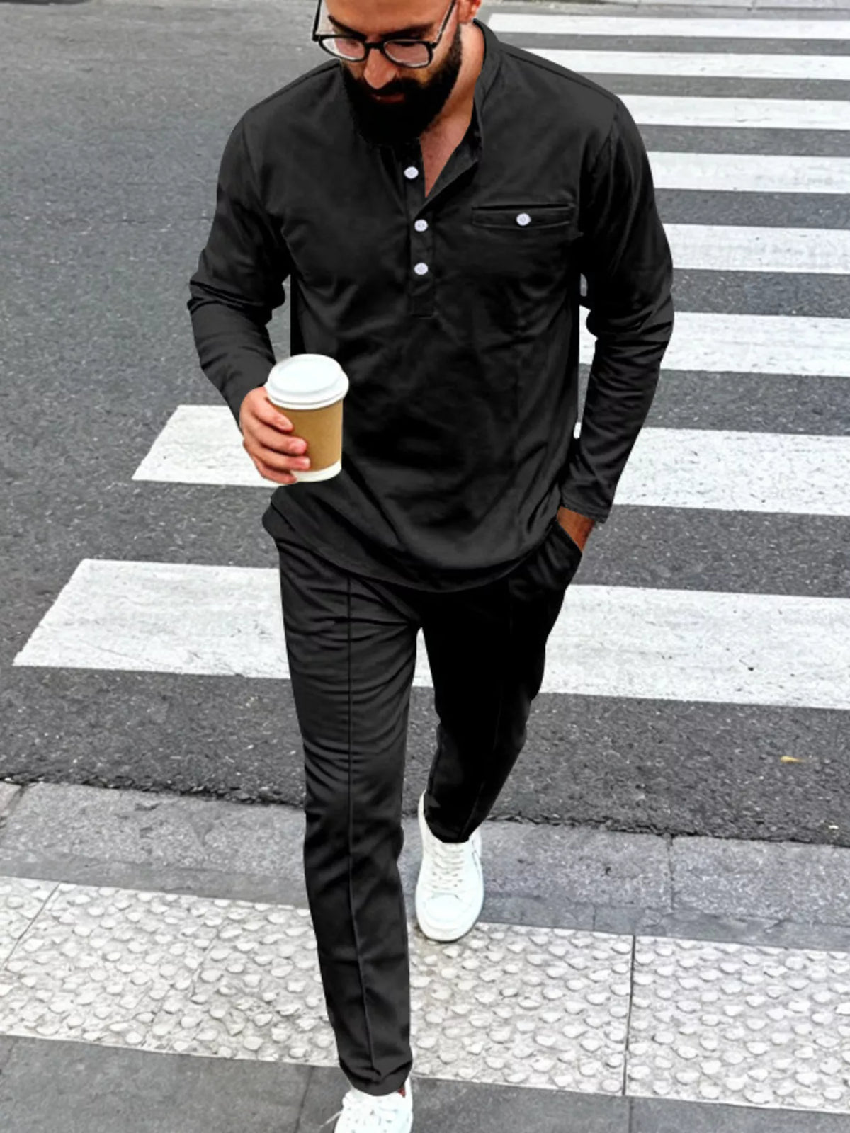 Men's Full Size Casual Long Sleeve Henley Top and Drawstring Joggers Set Plus Size - Lilixa.store
